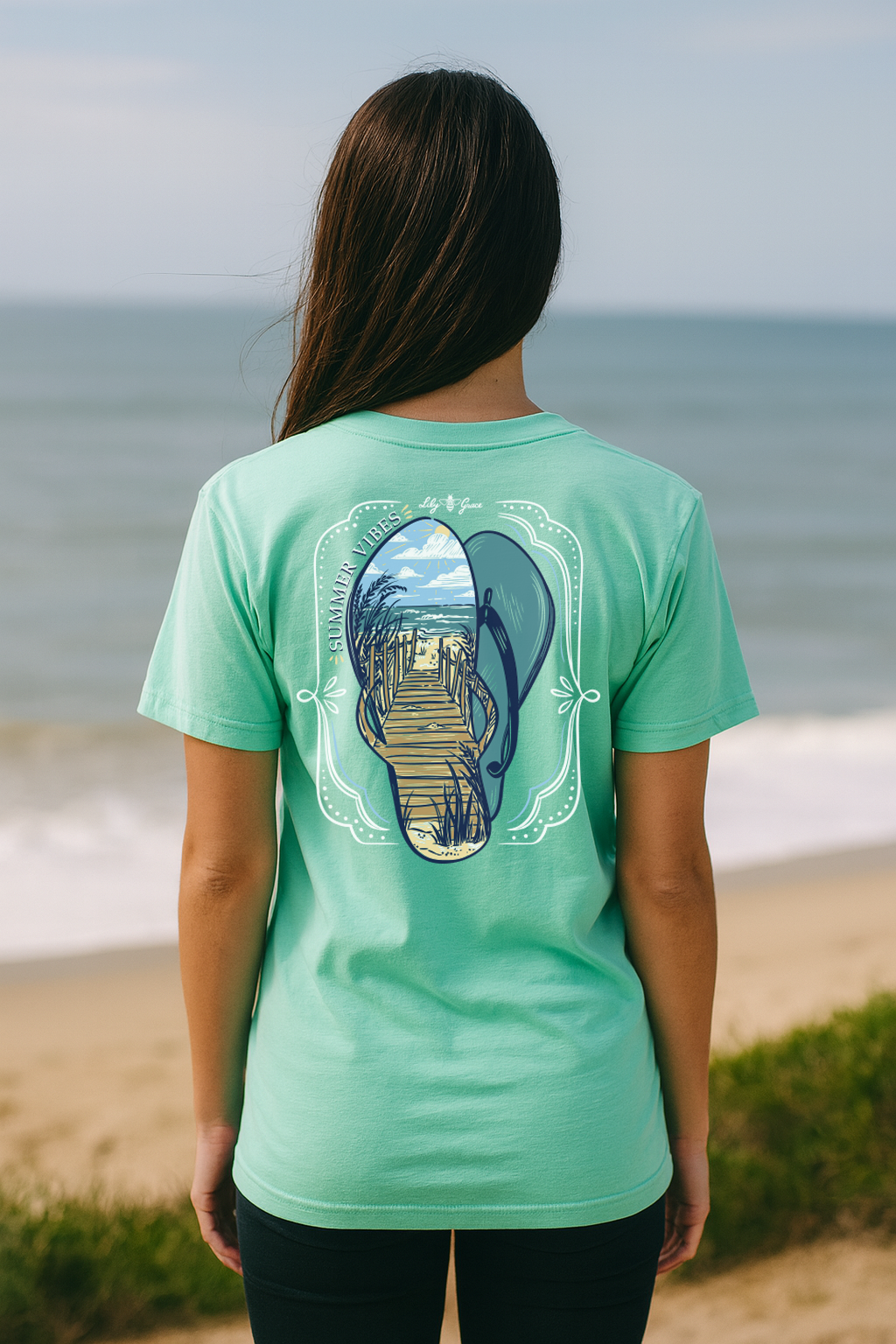Summer Vibes- Flip Flops and Beach Scene T-Shirt