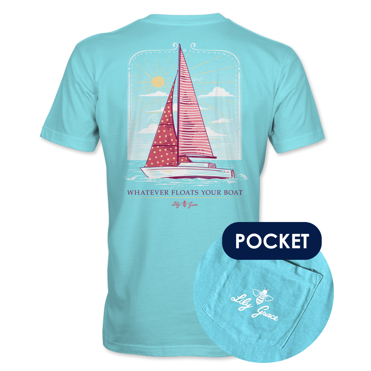 Whatever Floats Your Boat Pocket Tee – Lily Grace | Aqua