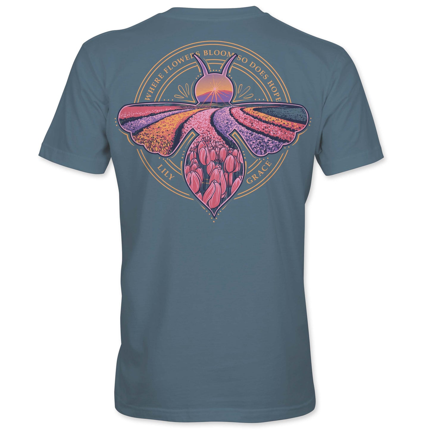 Lily Grace "Where Flowers Bloom" Preppy Pocket Tee – Slate