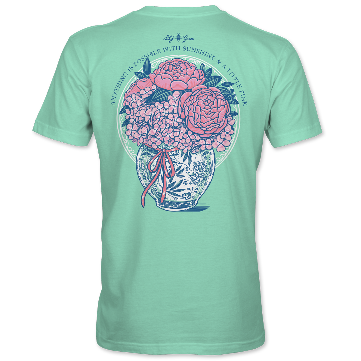 Lily Grace "Sunshine & A Little Pink" Preppy Pocket Tee – Mint