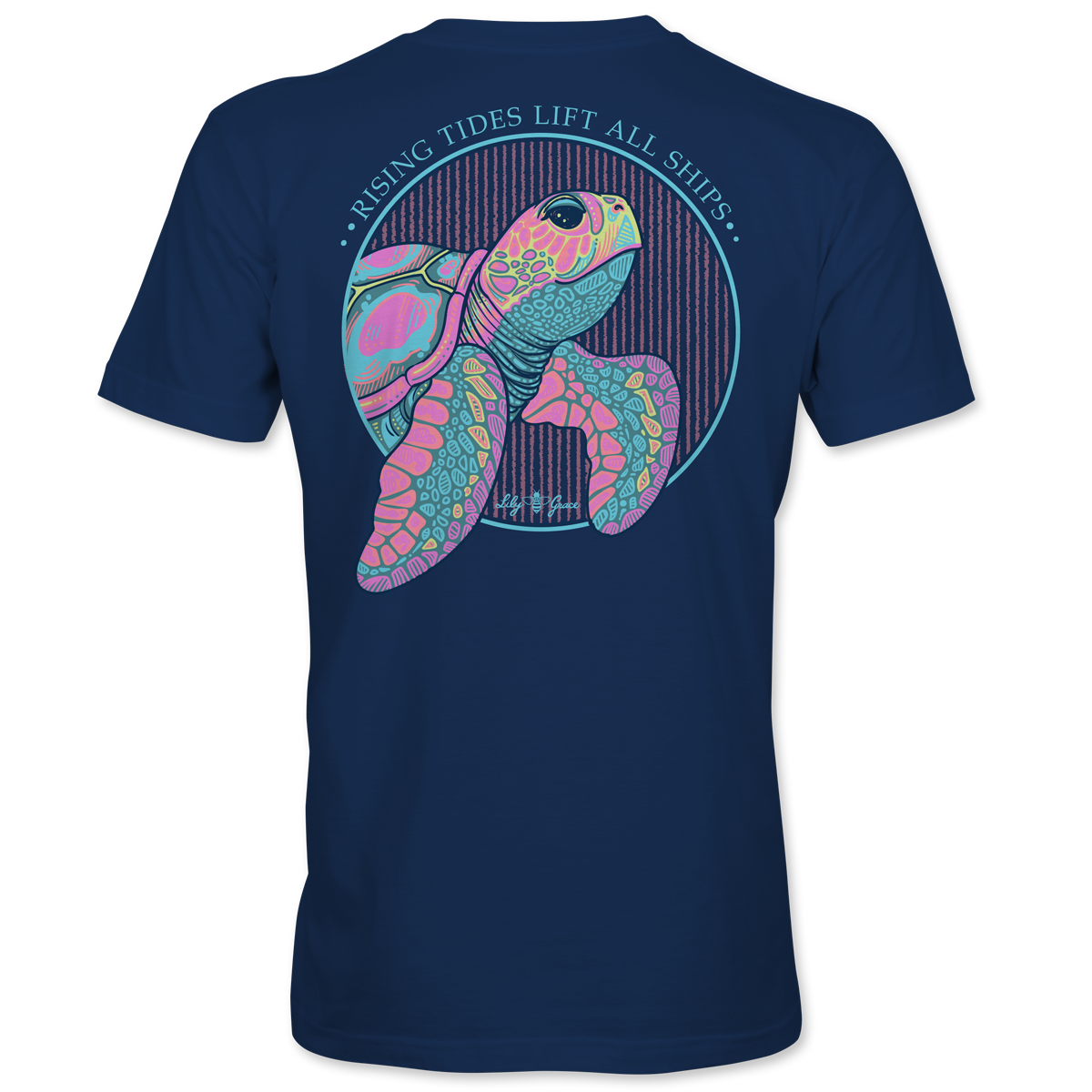Lily Grace "Rising Tides Turtle" Preppy Pocket Tee – Navy