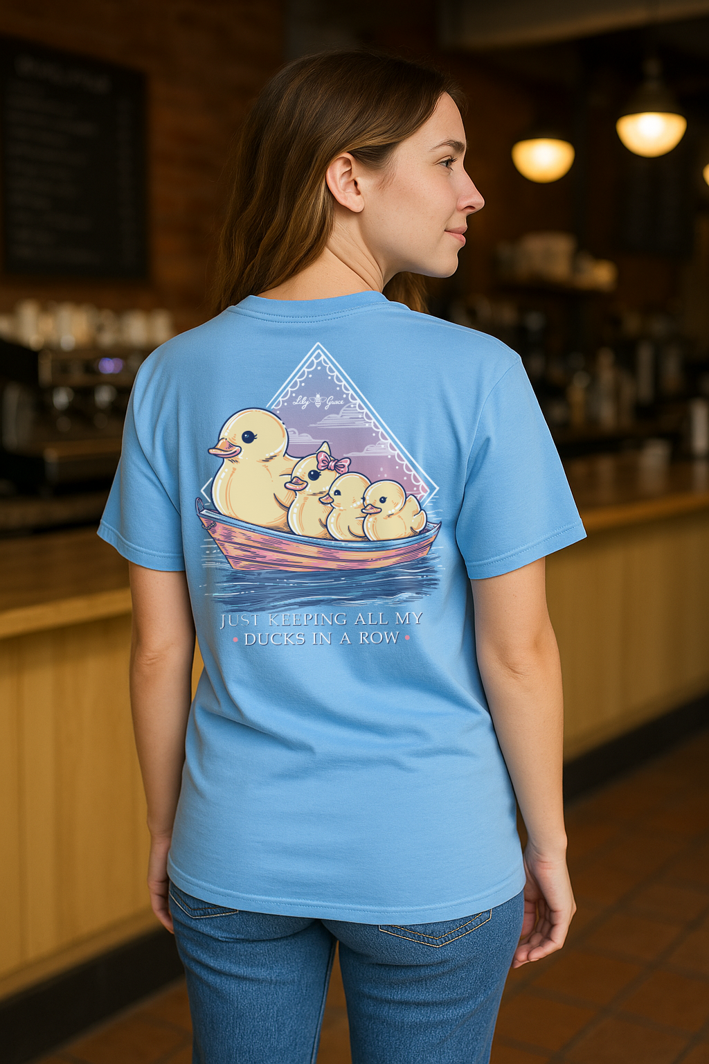 Lily Grace "Ducks in a Row" Preppy Pocket Tee – Azure