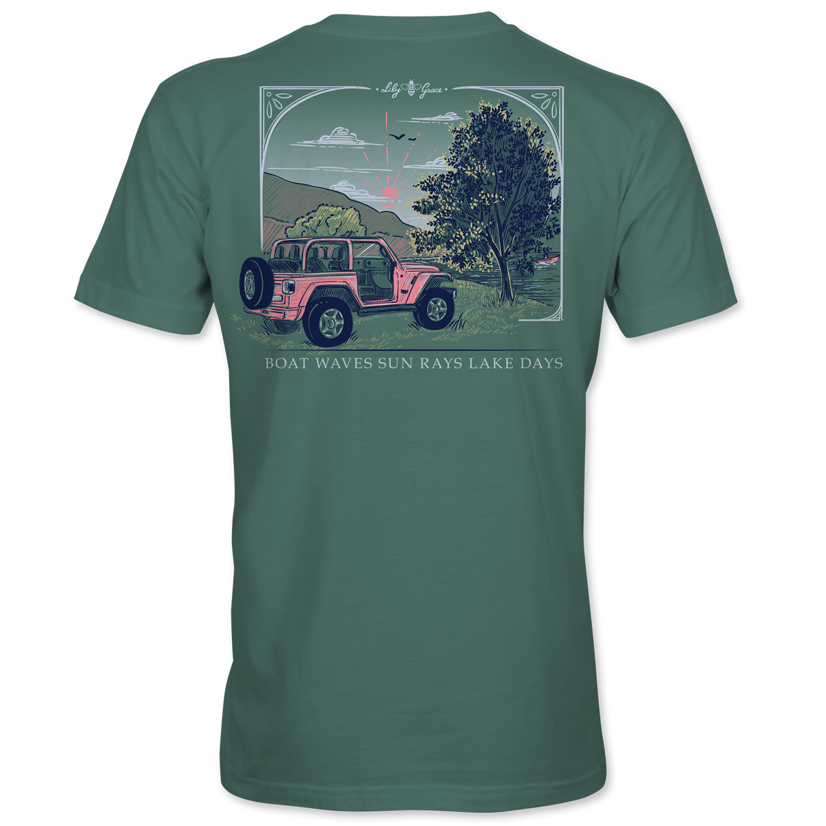 Boat Waves Sun Rays Lake Days T-Shirt – Lily Grace | Pine