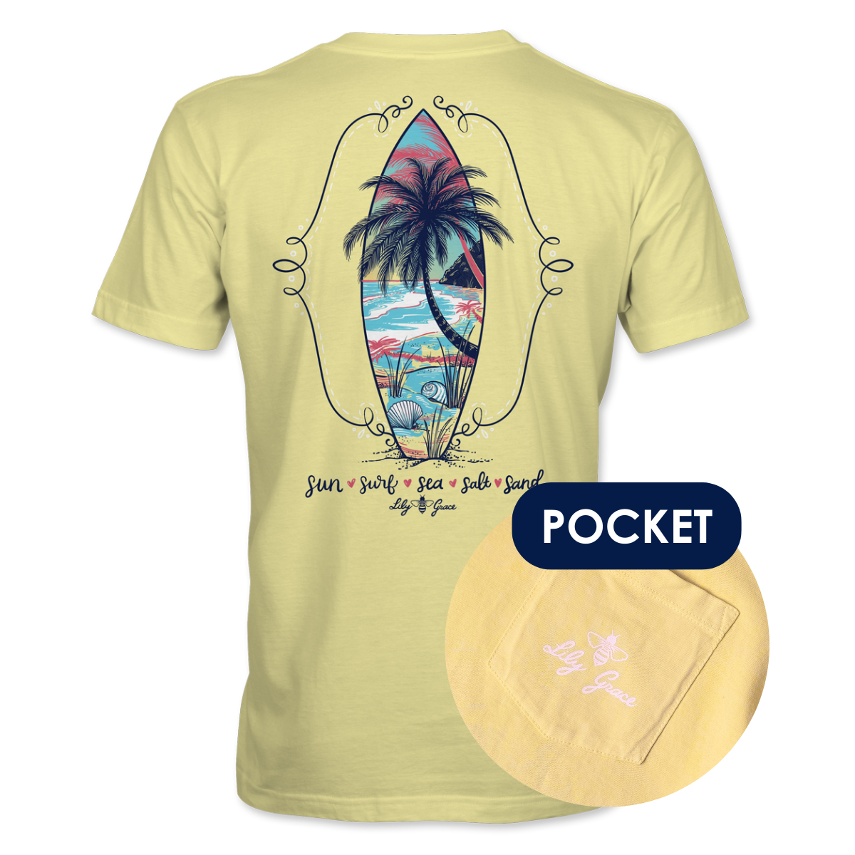 Sun Surf Sea Salt Sand Pocket Tee – Lily Grace | Yellow