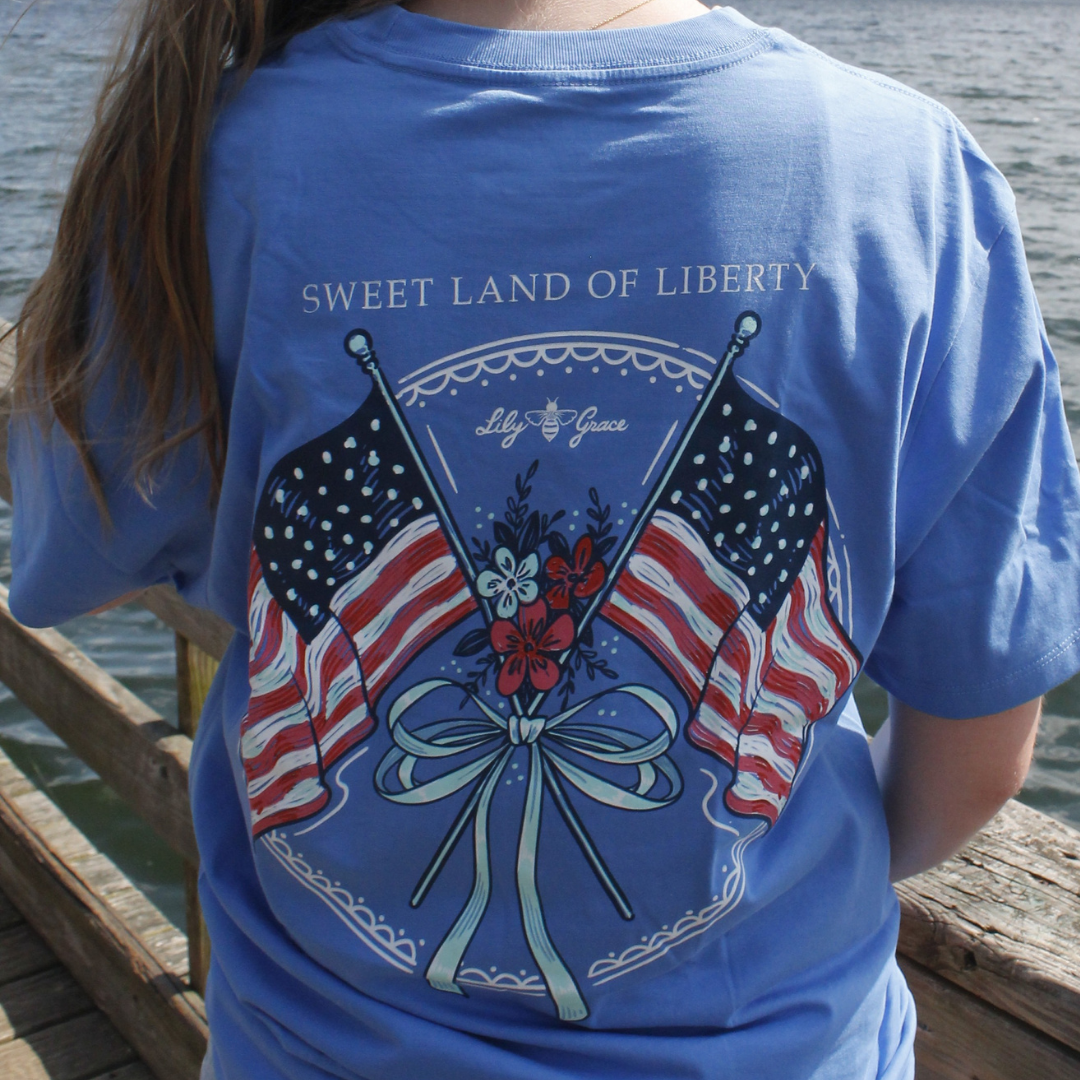 Lily Grace "Sweet Land of Liberty" Preppy Pocket Tee – Azure
