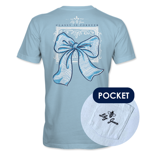 Lily Grace "Classy Is Forever" Preppy Pocket Tee – Chambray