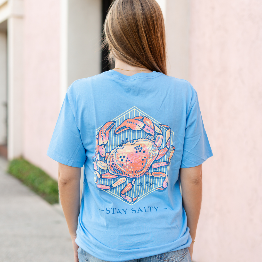 Lily Grace "Stay Salty" Preppy Pocket Tee – Azure