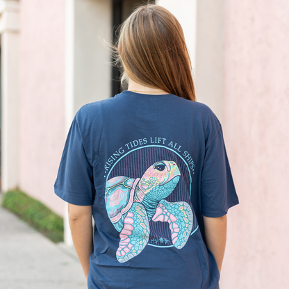 Lily Grace "Rising Tides Turtle" Preppy Pocket Tee – Navy