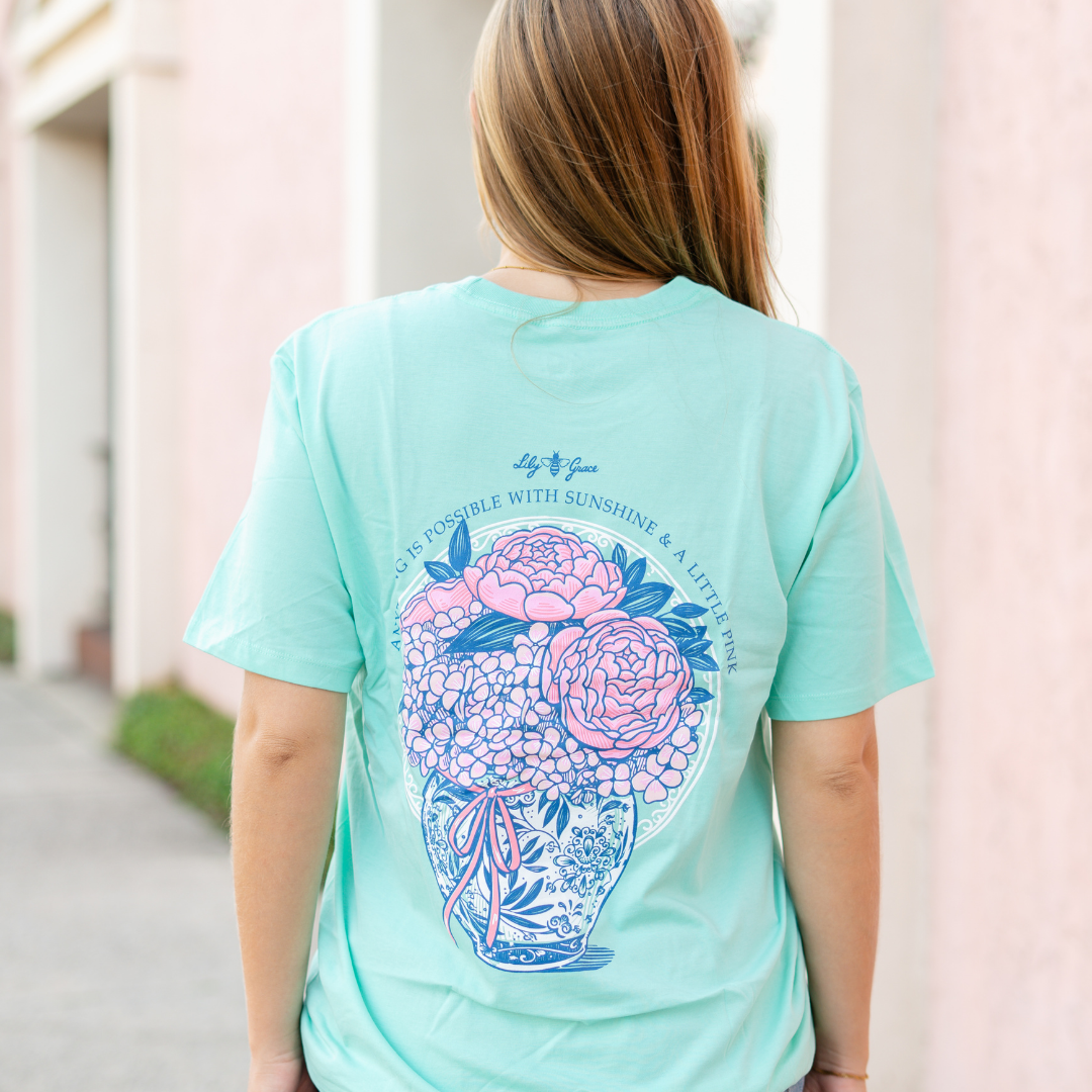 Lily Grace "Sunshine & A Little Pink" Preppy Pocket Tee – Mint