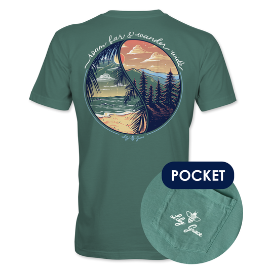 Lily Grace "Roam Far & Wander Wide" Preppy Pocket Tee – Pine