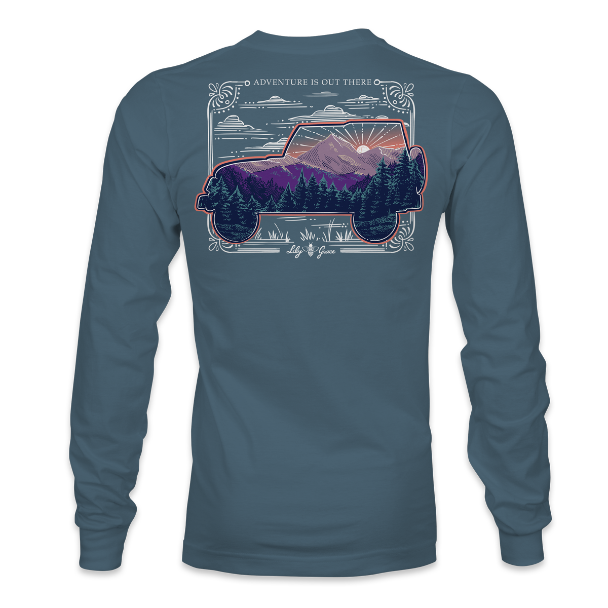 Mountain Scene Jeep - Forest Sunrise LONG SLEEVE T-Shirt