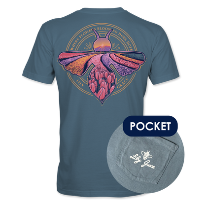 Lily Grace "Where Flowers Bloom" Preppy Pocket Tee – Slate