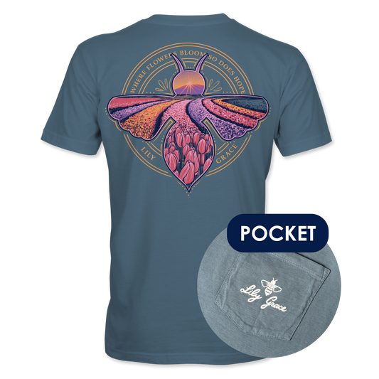 Lily Grace "Where Flowers Bloom" Preppy Pocket Tee – Slate