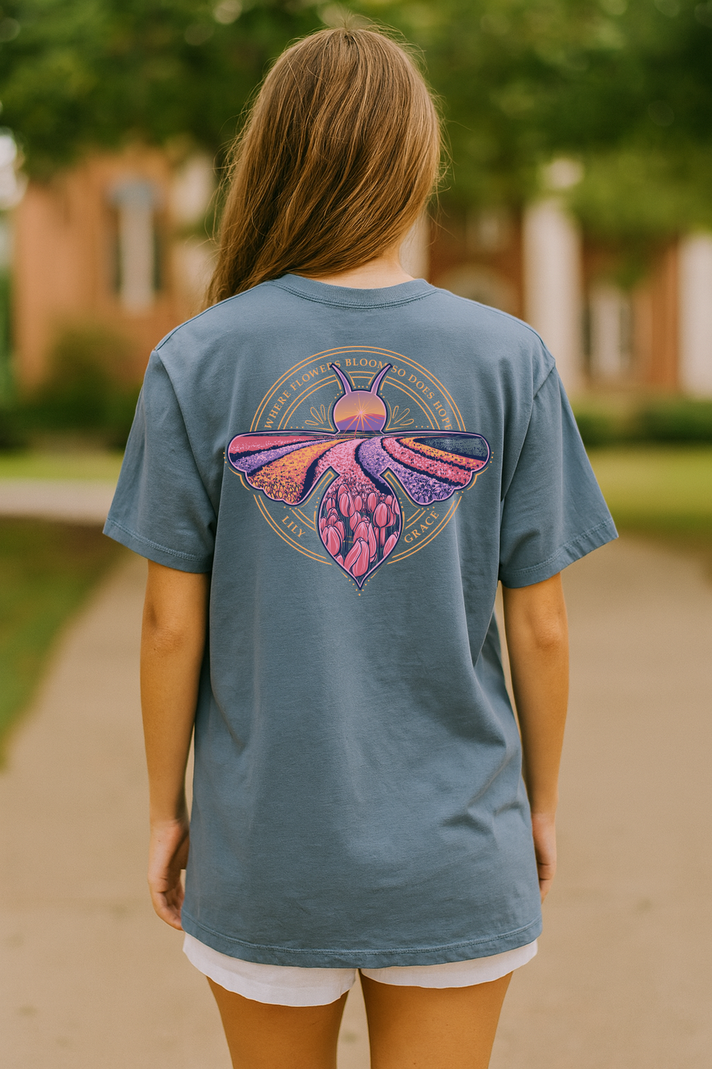 Lily Grace "Where Flowers Bloom" Preppy Pocket Tee – Slate