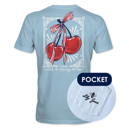 Lily Grace "With a Cherry on Top" Preppy Pocket Tee – Chambray