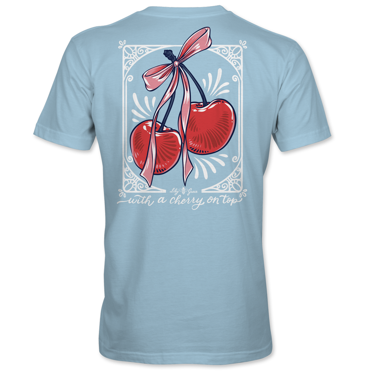 Lily Grace "With a Cherry on Top" Preppy Pocket Tee – Chambray