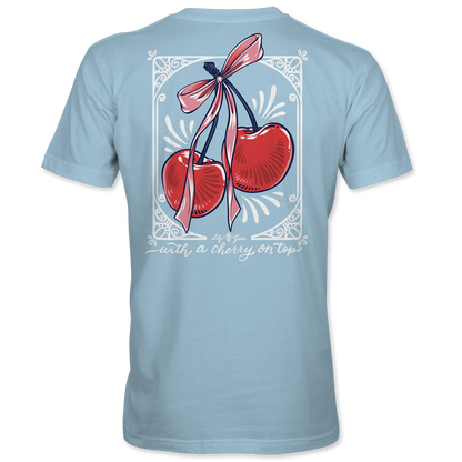 Lily Grace "With a Cherry on Top" Preppy Pocket Tee – Chambray