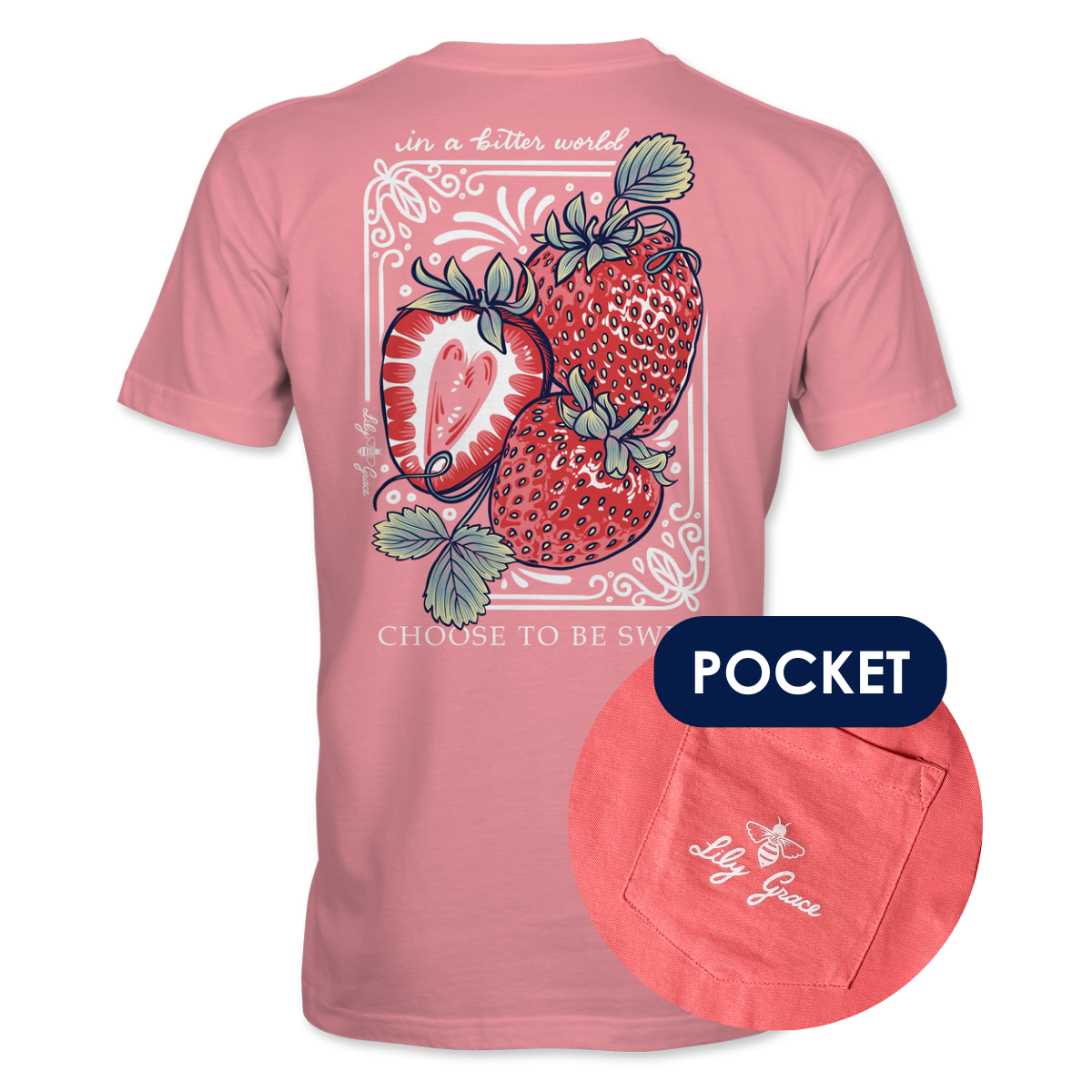 Lily Grace "Choose to Be Sweet" Preppy Pocket Tee – Pink