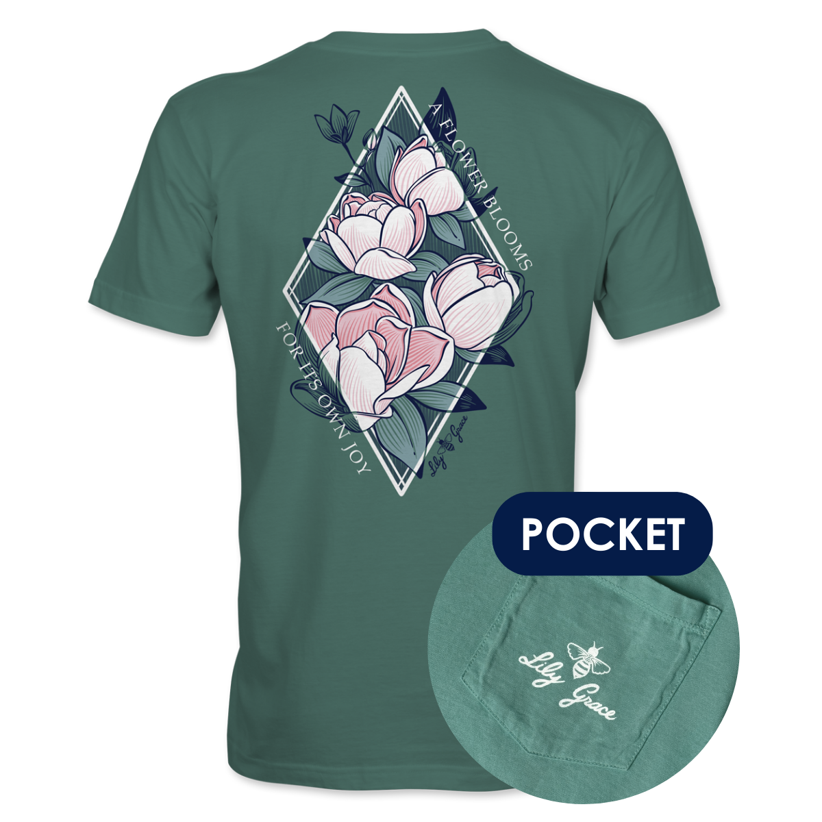 Lily Grace "Magnolia Joy" Preppy Pocket Tee – Pine