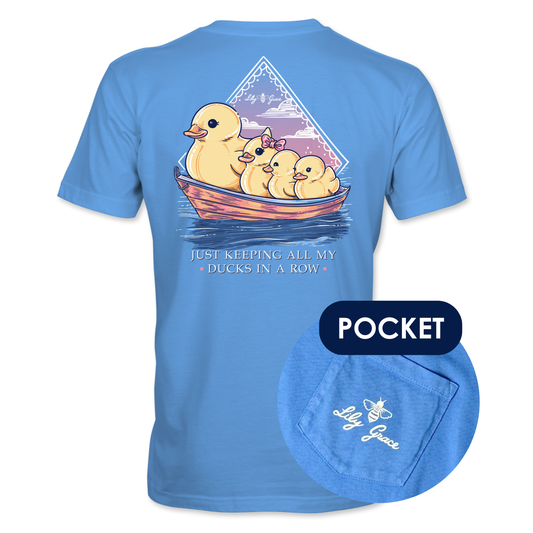 Lily Grace "Ducks in a Row" Preppy Pocket Tee – Azure