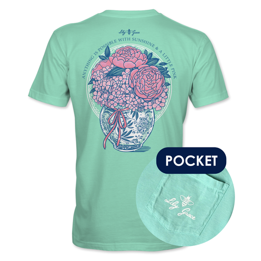 Lily Grace "Sunshine & A Little Pink" Preppy Pocket Tee – Mint