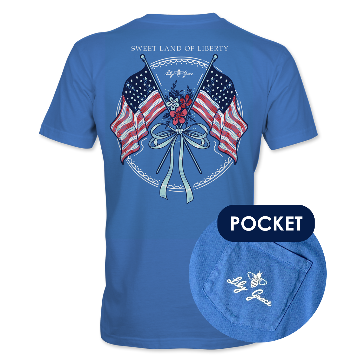 Lily Grace "Sweet Land of Liberty" Preppy Pocket Tee – Azure