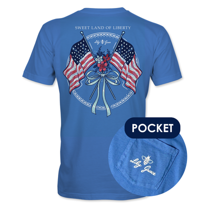 Lily Grace "Sweet Land of Liberty" Preppy Pocket Tee – Azure