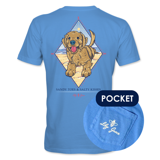 Lily Grace "Sandy Toes & Salty Kisses" Preppy Pocket Tee – Azure