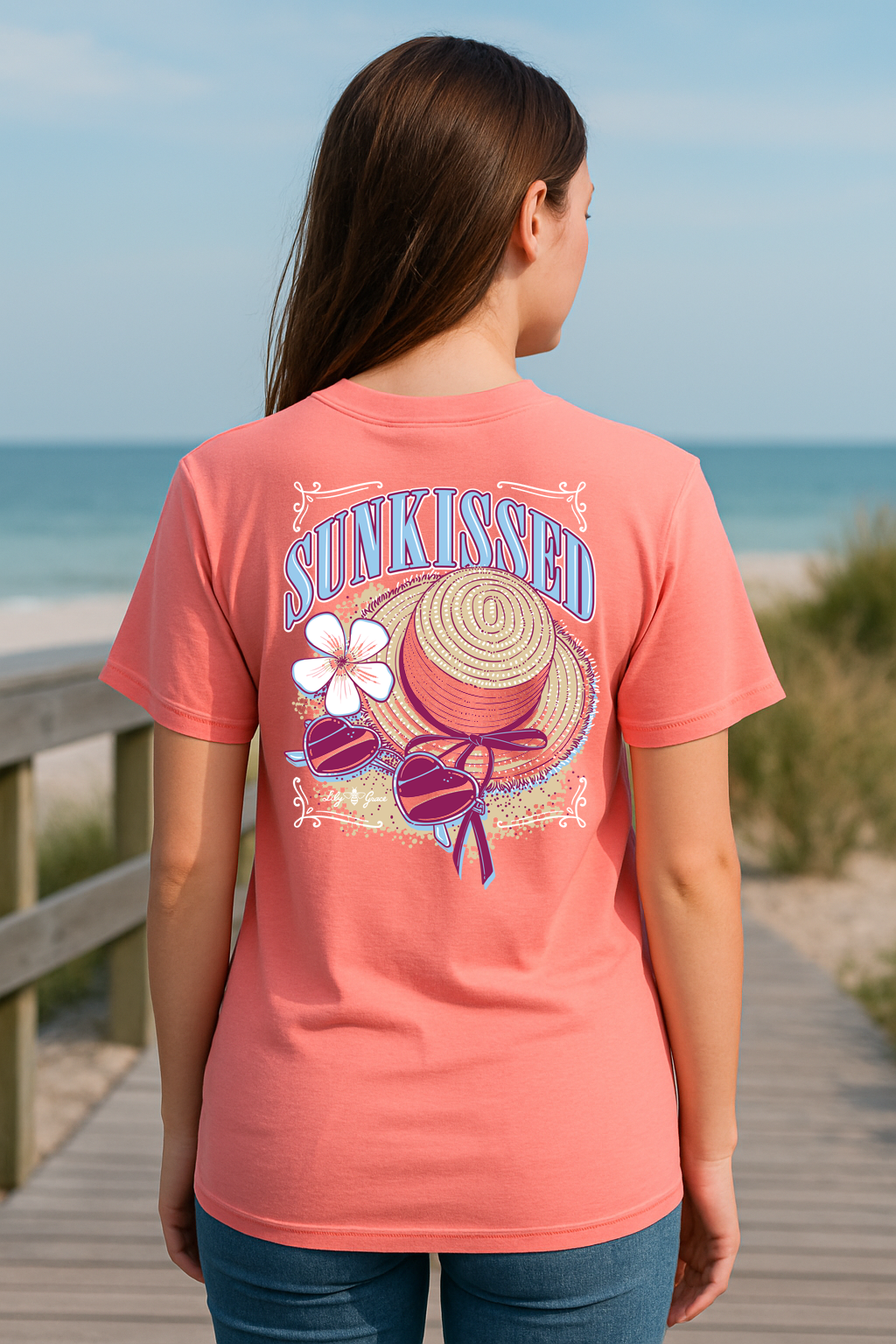 Lily Grace "Sunkissed" Preppy Pocket Tee – Pink