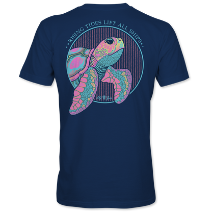 Lily Grace "Rising Tides Turtle" Preppy Pocket Tee – Navy