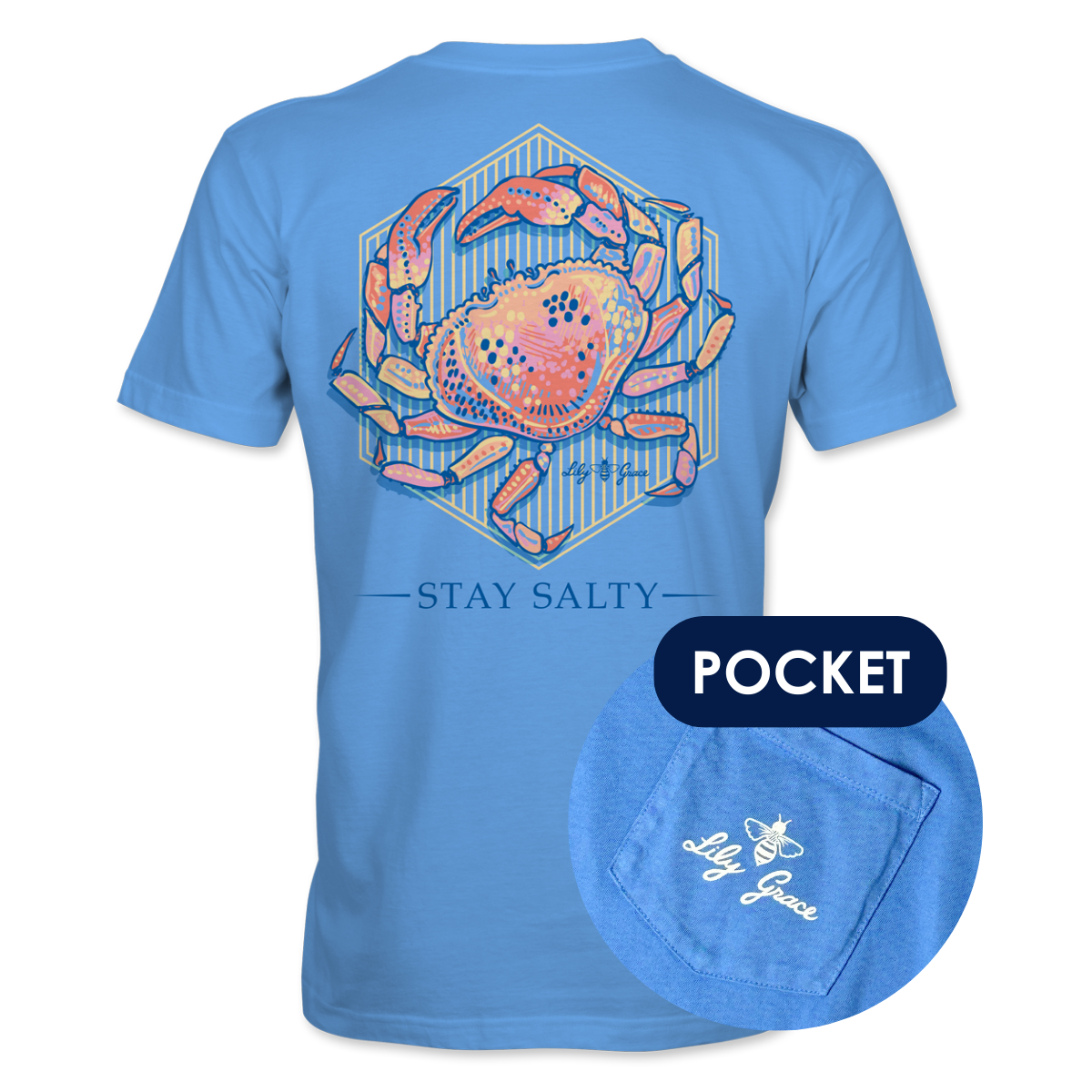 Lily Grace "Stay Salty" Preppy Pocket Tee – Azure
