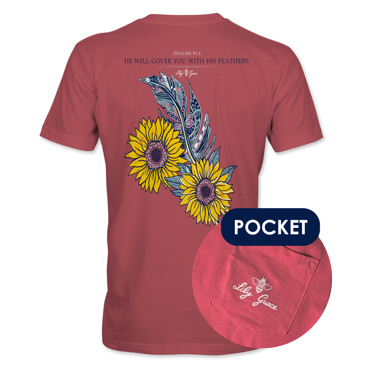 Sunflower Feather T-Shirt – Lily Grace | Brick