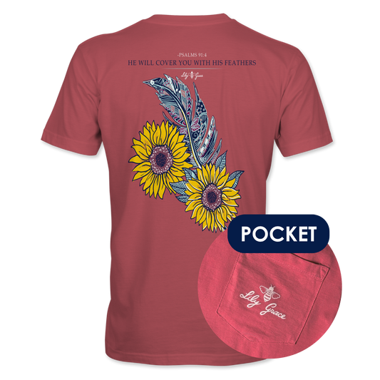 Sunflower Feather T-Shirt – Lily Grace | Brick