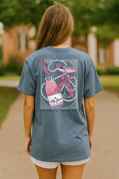 Pearls & Prosecco T-Shirt – Lily Grace | Slate