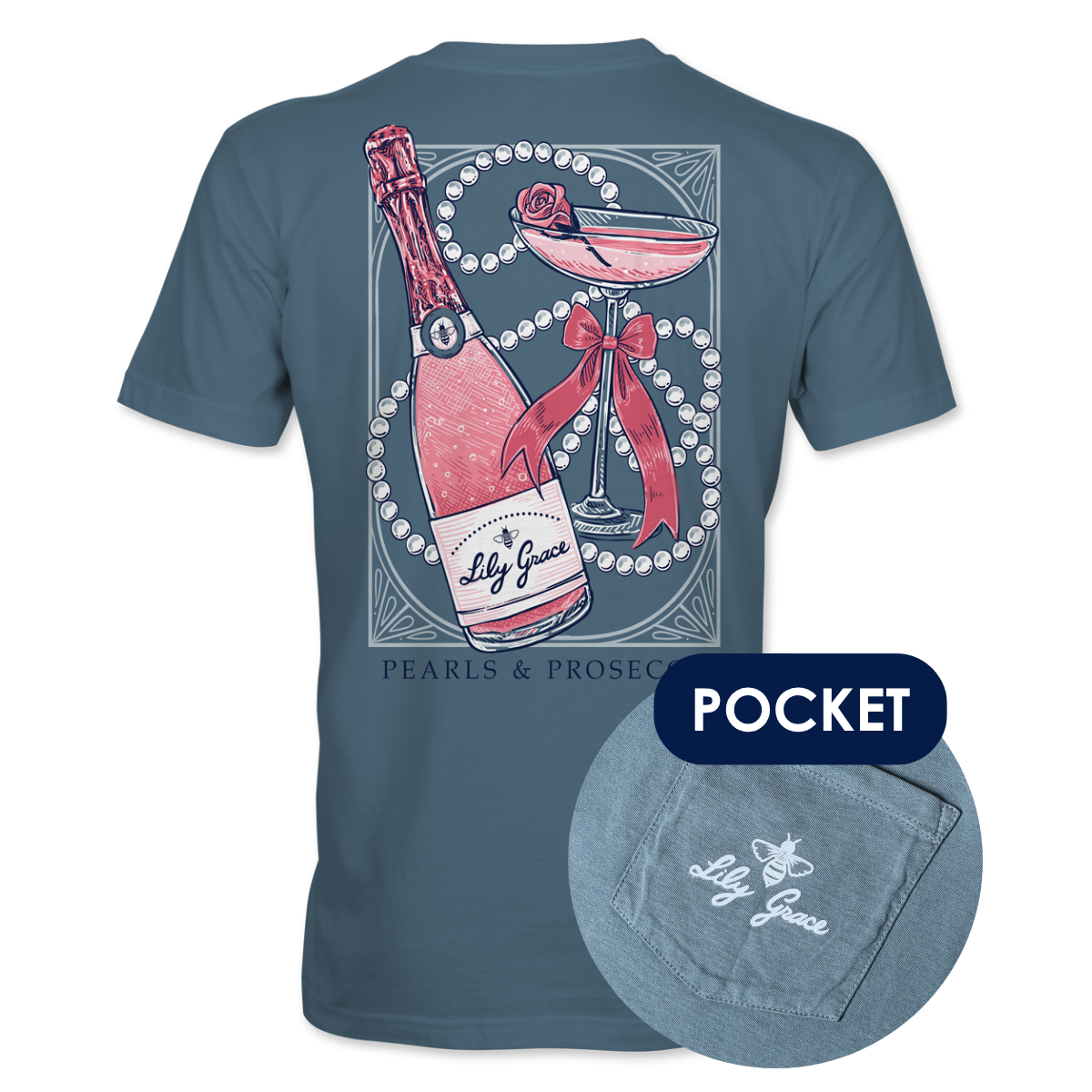 Pearls & Prosecco T-Shirt – Lily Grace | Slate