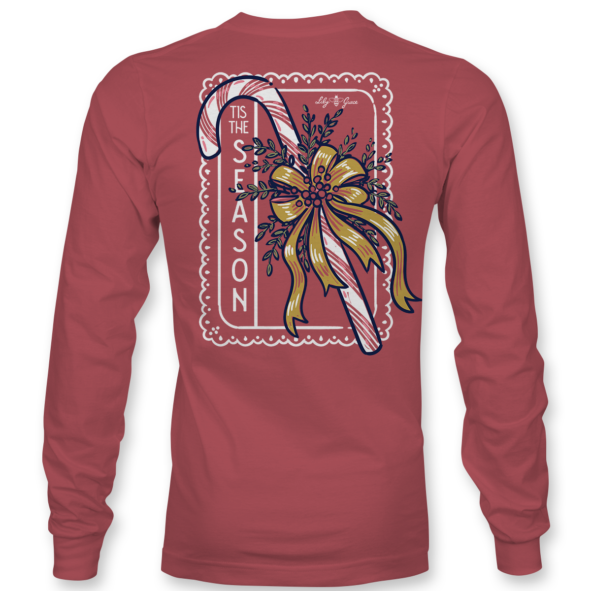 'Tis the Season Candy Cane Bow Long Sleeve Tee