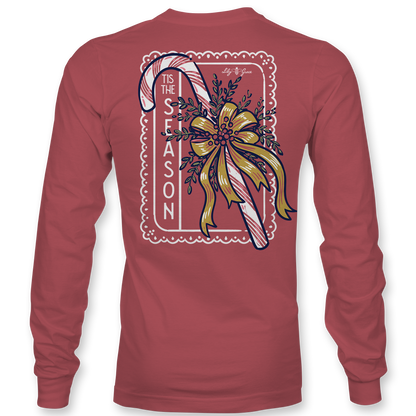 'Tis the Season Candy Cane Bow Long Sleeve Tee