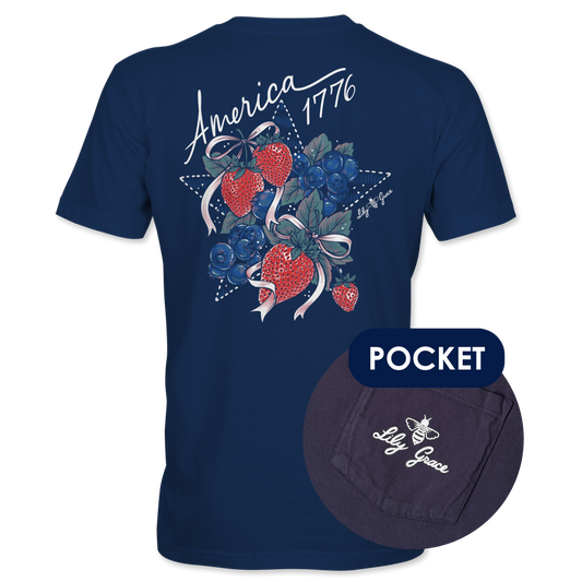 America 1776 Pocket Tee – Lily Grace | Navy