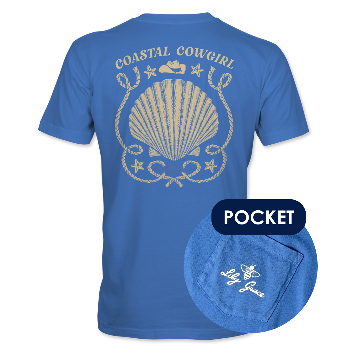 Coastal Cowgirl Pocket Tee – Lily Grace | Marine Blue
