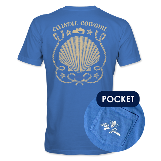 Coastal Cowgirl Pocket Tee – Lily Grace | Marine Blue