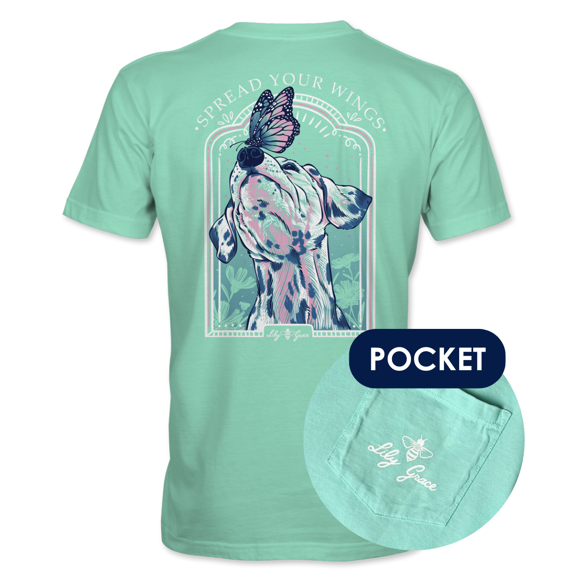 Spread Your Wings Dalmatian Pocket Tee – Lily Grace | Mint