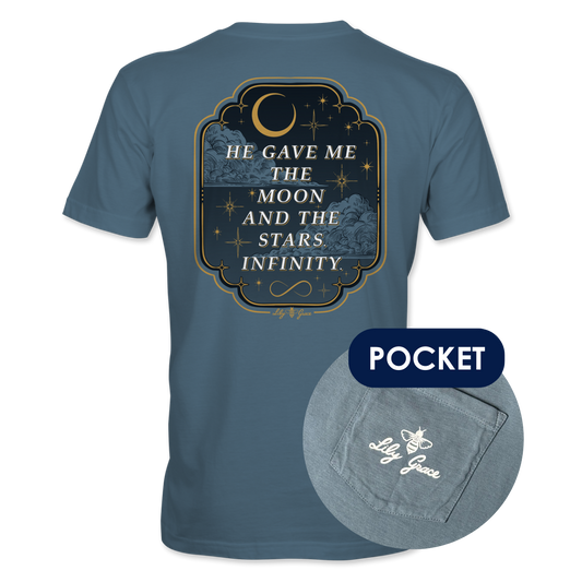 He Gave Me the Moon & the Stars Pocket Tee – Lily Grace | Slate