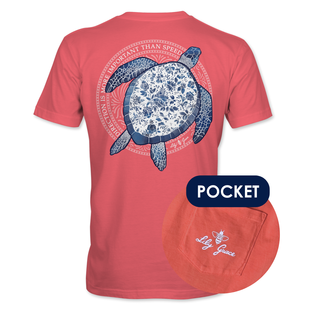 Porcelain Turtle Pocket Tee – Lily Grace | Coral