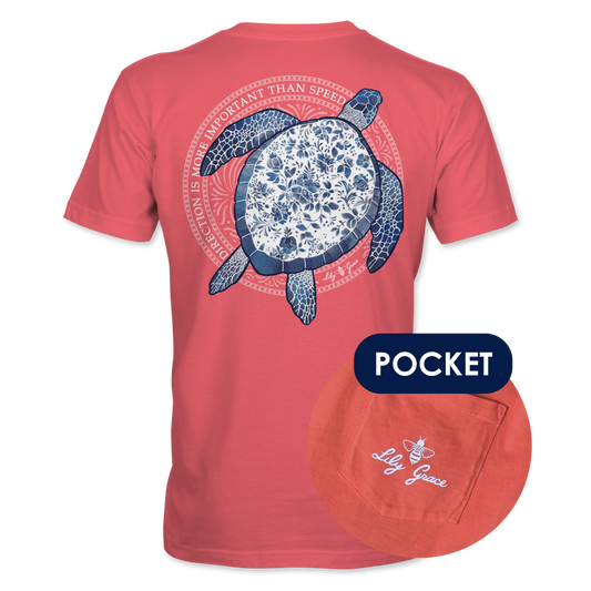 Porcelain Turtle Pocket Tee – Lily Grace | Coral