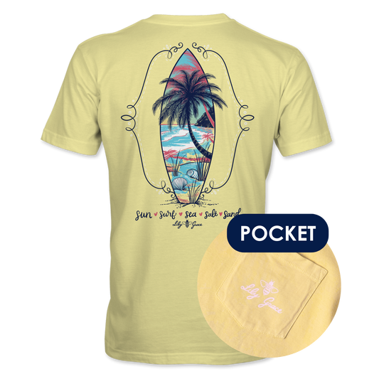 Sun Surf Sea Salt Sand Pocket Tee – Lily Grace | Yellow