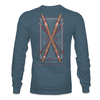 She Who Dares, Wins Vintage Skis Long Sleeve Tee