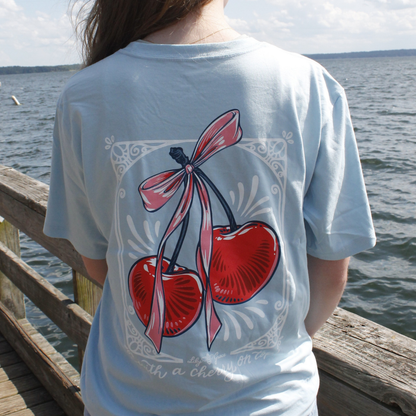 Lily Grace "With a Cherry on Top" Preppy Pocket Tee – Chambray