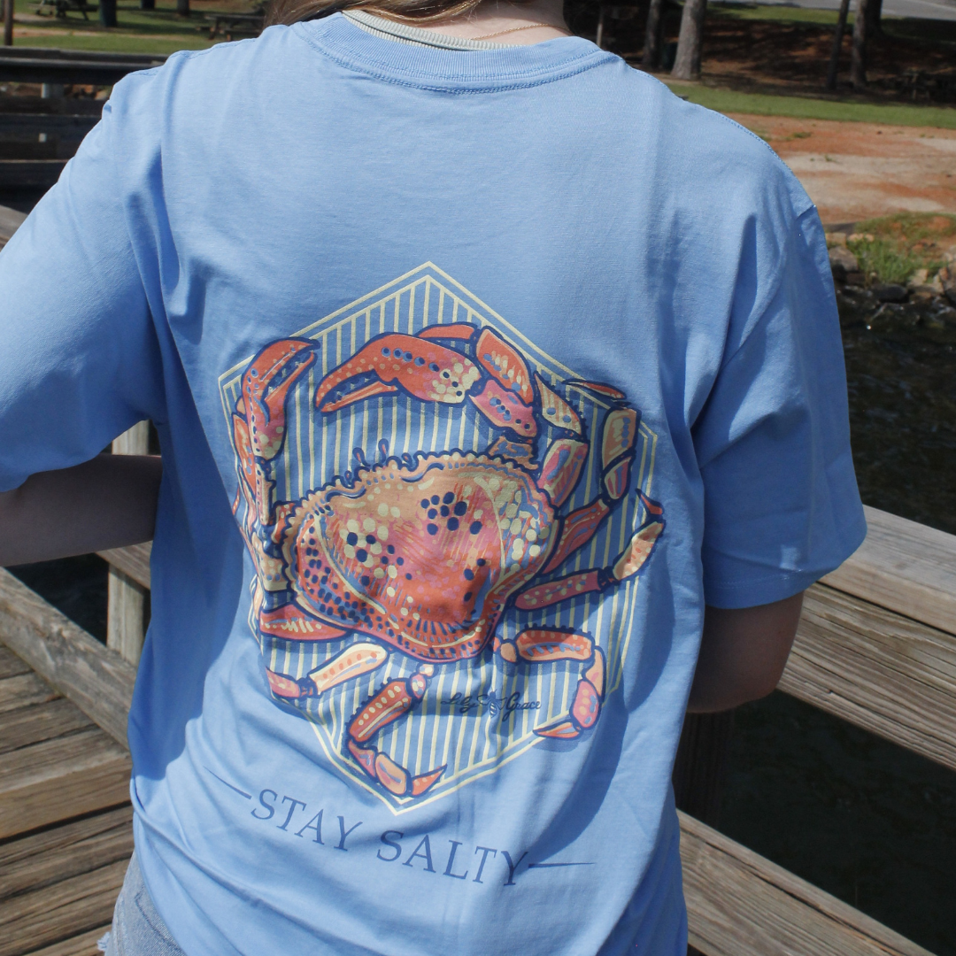 Lily Grace "Stay Salty" Preppy Pocket Tee – Azure