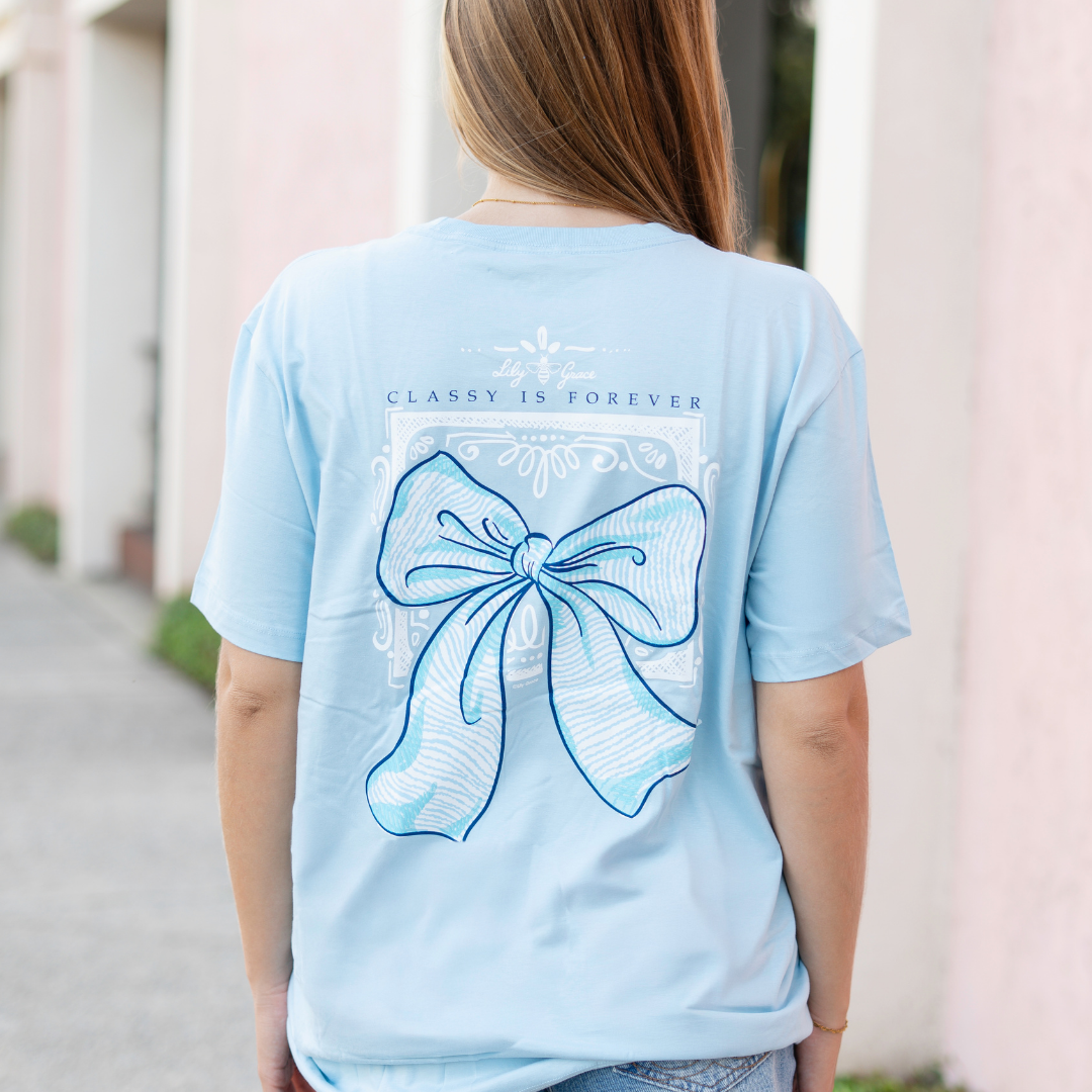 Lily Grace "Classy Is Forever" Preppy Pocket Tee – Chambray