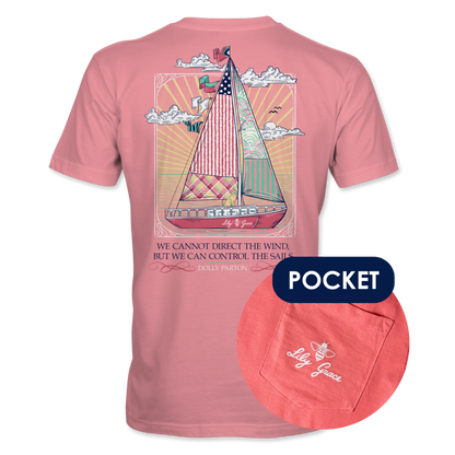 Direct the Wind Sailboat- Dolly Quote with Preppy Pattern T-Shirt